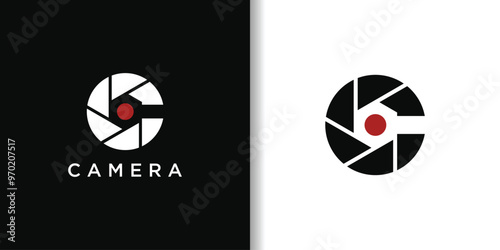 Camera logo design, Initial Letter C with lens photography. Premium Vector