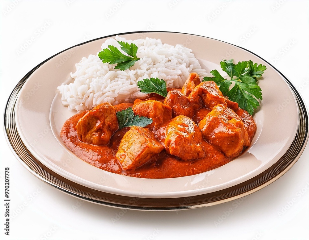 Tikka Masala on plate isolated on white background Tikka Masala on plate isolated on white background