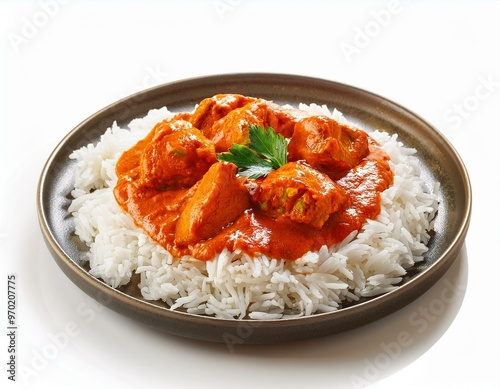 Tikka Masala on plate isolated on white background