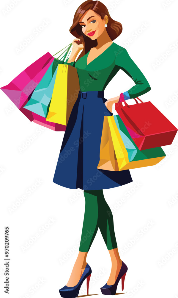 Elegant woman walking and holding shopping bags Elegant woman walking and holding shopping bags
