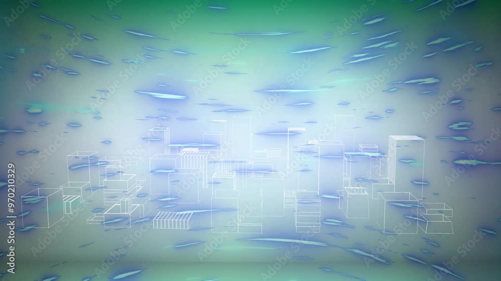 Animation of glowing light trails and digital data processing over cityscape Animation of glowing light trails and digital data processing over cityscape