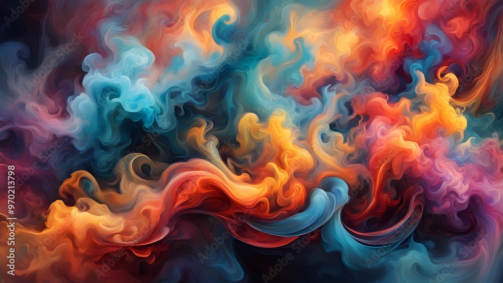 Abstract swirling colorful paint background.