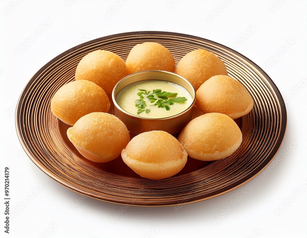 Pani Puri on plate isolated on white background Pani Puri on plate isolated on white background