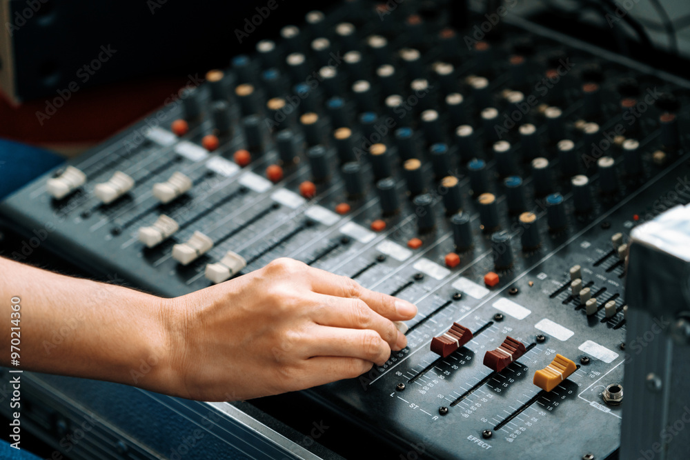 Amplifier mixer and equalizer in studio room in close up view. uds Amplifier mixer and equalizer in studio room in close up view. uds