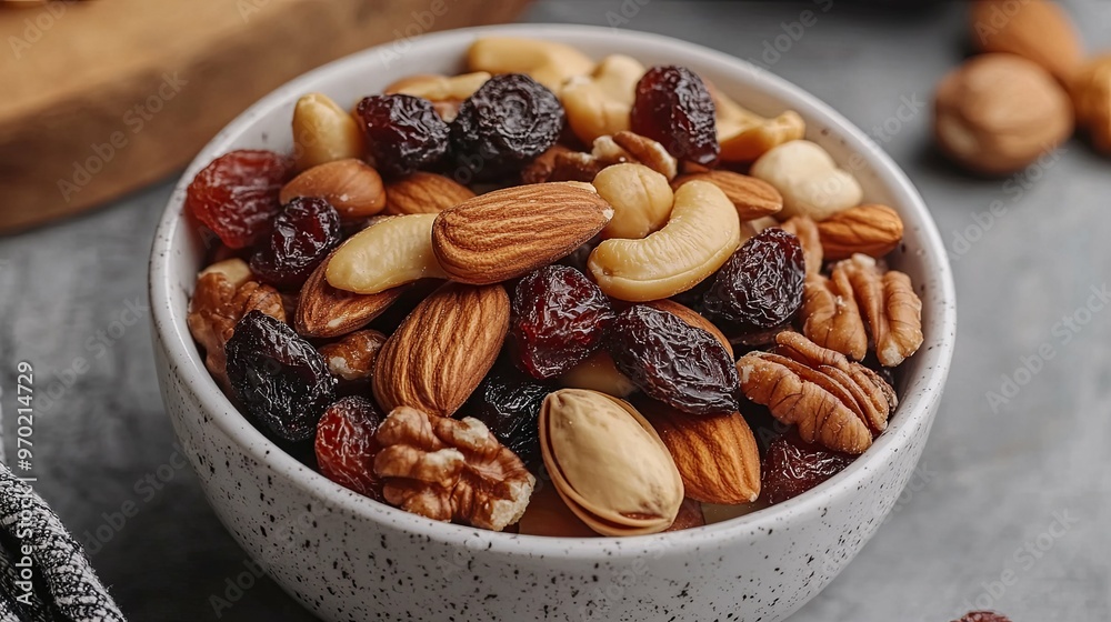 Close-up of a Bowl of Mixed Nuts and Dried Fruit Close-up of a Bowl of Mixed Nuts and Dried Fruit