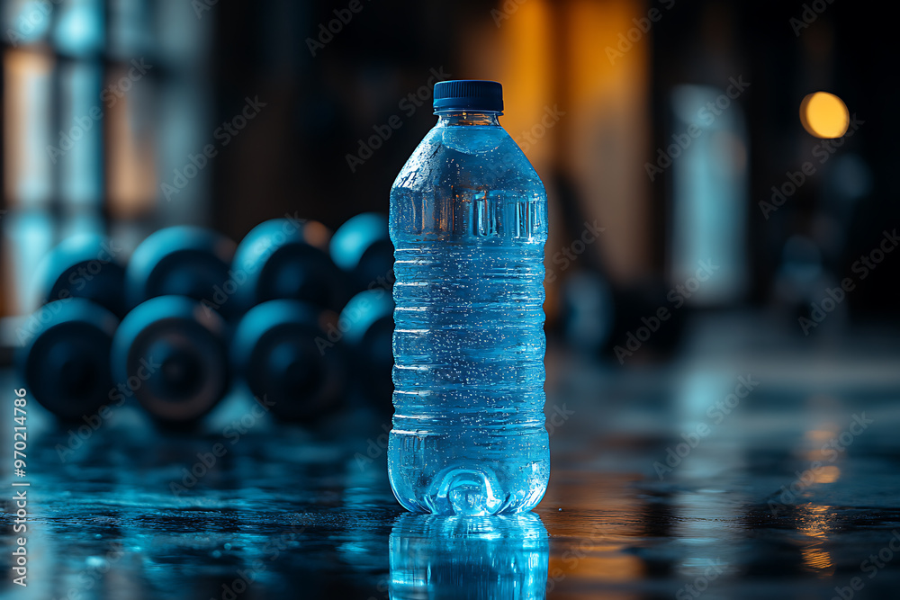 A plastic bottle filled with energy drink sits on a table in a dark room, with dumbbells in the background, symbolizing fitness and workout energy.
A plastic bottle filled with energy drink sits on a table in a dark room, with dumbbells in the background, symbolizing fitness and workout energy.