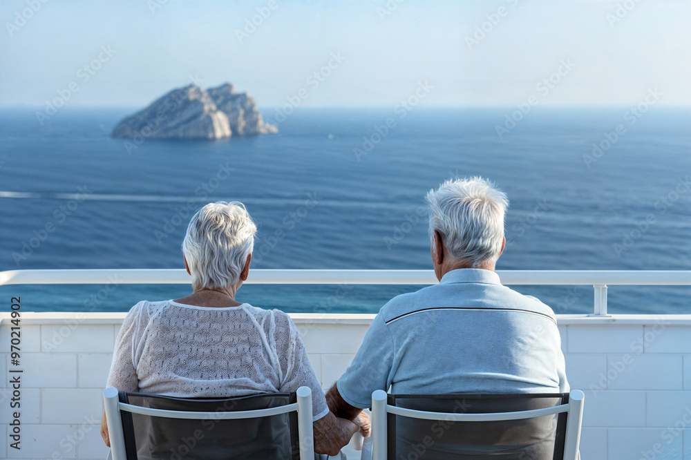 Fototapeta premium Senior Couple Holding Hands While Admiring Ocean View.