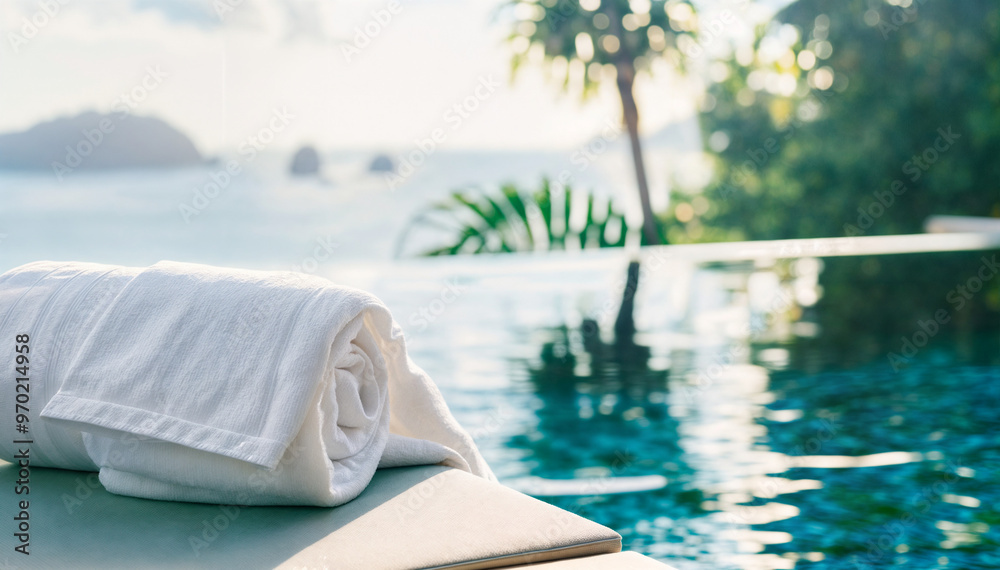 Obraz premium Luxury Poolside Towel by Tropical Resort.