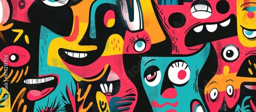 Abstract backgrounds featuring playful designs with whimsical comic style faces