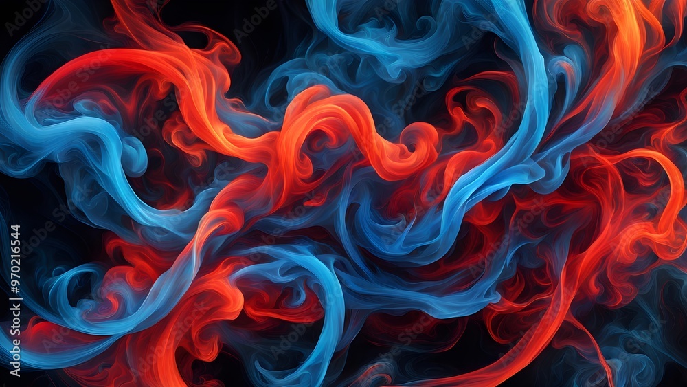Abstract red and blue smoke swirls on black background. Abstract red and blue smoke swirls on black background.