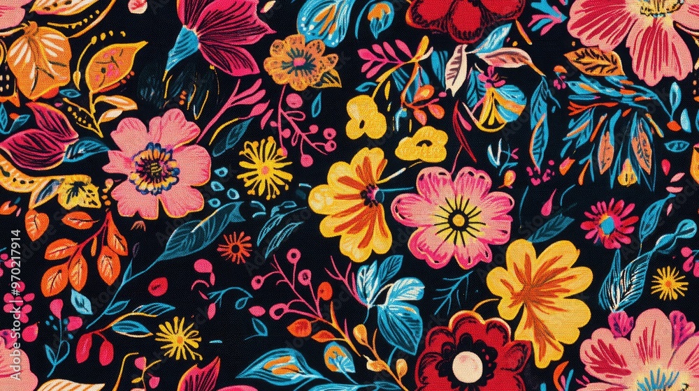 Vibrant bohemian design on cotton fabric Vibrant bohemian design on cotton fabric