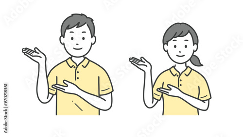 案内をする介護士男女の上半身イラスト