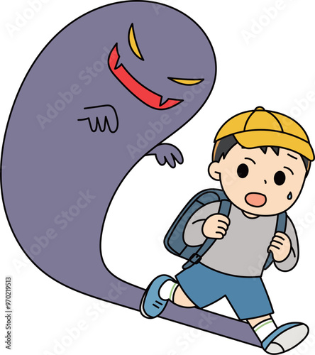 怖い影に追いかけられる男の子