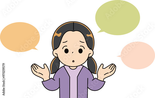 心配そうな女の子吹き出しつき