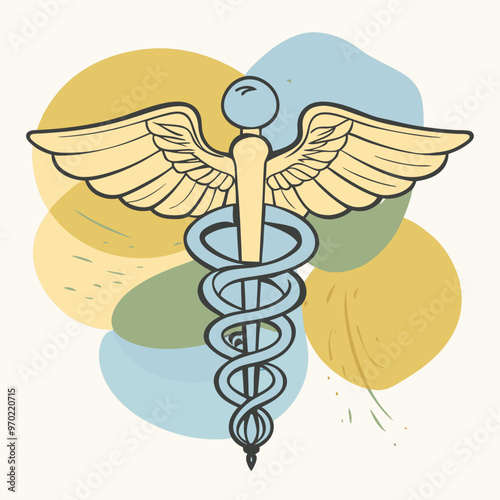 Caduceus health symbol line art vector