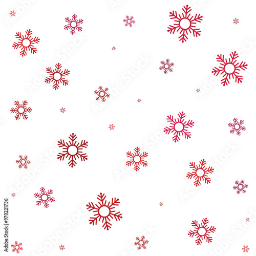 Red  snowflake pattern on white background. Seamless pattern  snowflakes scattered across a white background, ideal for winter and holiday designs.