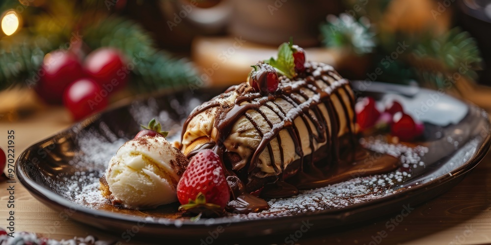 Chimney Cake with a scoop of ice cream and drizzled with Nutella Chimney Cake with a scoop of ice cream and drizzled with Nutella