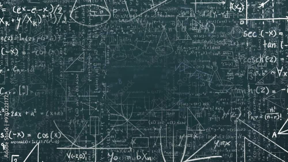 Animation of mathematical and scientific data processing over black background