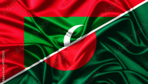 United waving flag of Maldives and Bangladesh