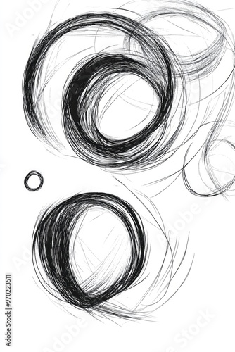 Line art illustration featuring hand drawn scribble circle design elements for creative mockups