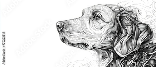 Zentangle style line art illustration of a dog s head featured on a contrasting white and black background photo