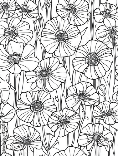 Floral nature pattern illustration featuring line art design elements