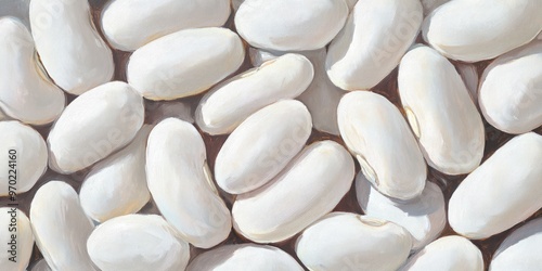 Close up oil painting of white beans photo