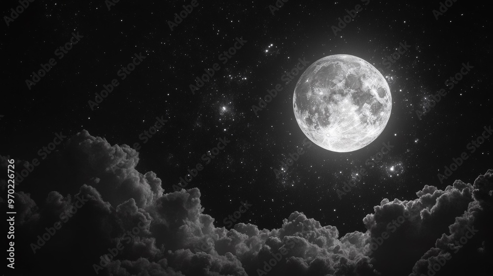 Fototapeta premium 満月の輝く夜空