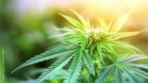 A close up of a marijuana plant with a bright green color photo