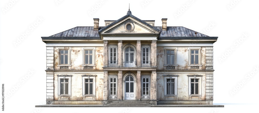 Fototapeta premium 3D model render of an old building on a white background isolated for clear visibility