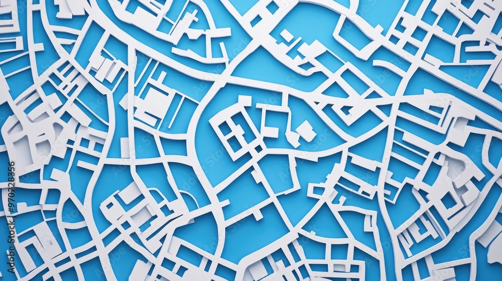 Fototapeta premium Map of streets designed with white lines on a blue background Top flat view 3D render illustration