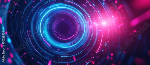 Dark retro futuristic cyberpunk abstract background featuring cosmic elements synthwave vaporwave and retrowave designs with a glowing blue and pink circular pattern