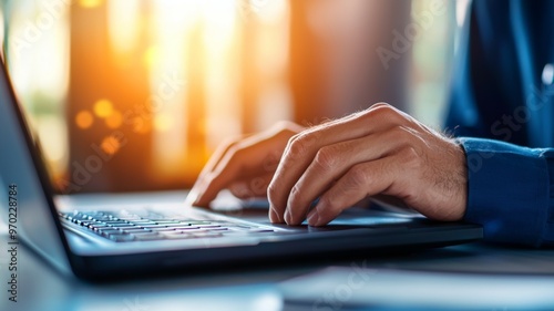 A man is typing on a laptop computer