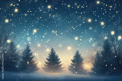 Stunning Christmas overlay featuring starry skies twinkling lights bokeh effects and snowflakes against a nighttime backdrop A luxurious sparkling 2D cartoon illustration template