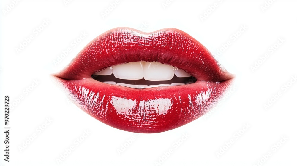 A close up of a woman's lips with a red lip liner A close up of a woman's lips with a red lip liner