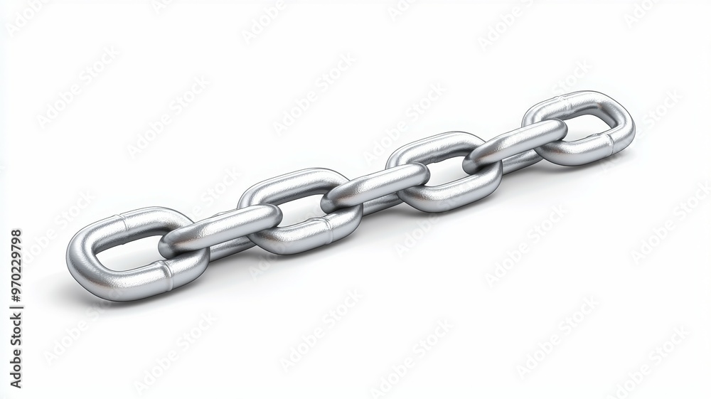 A silver chain is shown in a white background A silver chain is shown in a white background