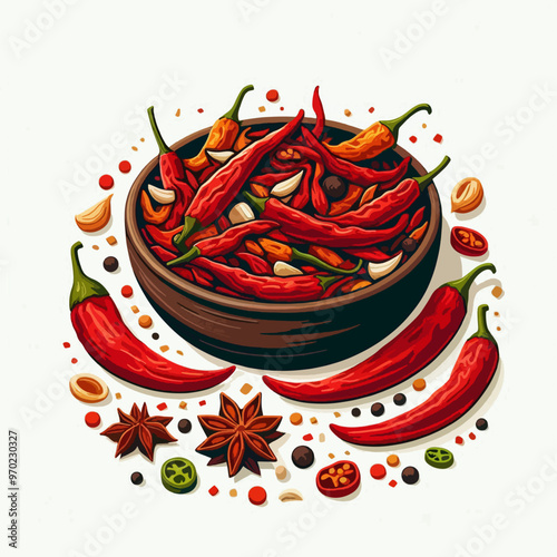 A bowl of red peppers and spices DRY