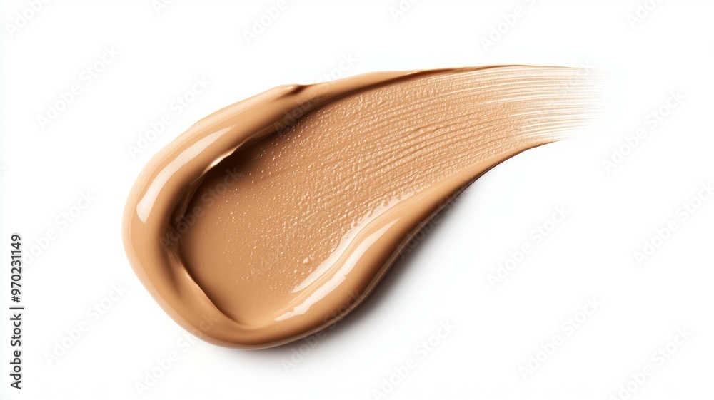 A brush stroke of a foundation is shown on a white background A brush stroke of a foundation is shown on a white background