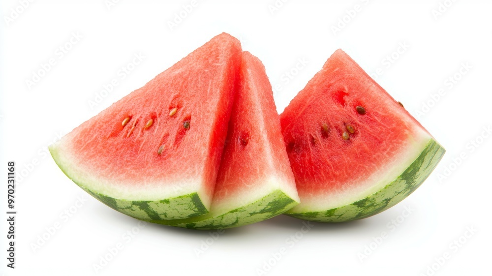 Three slices of watermelon on a white background Three slices of watermelon on a white background