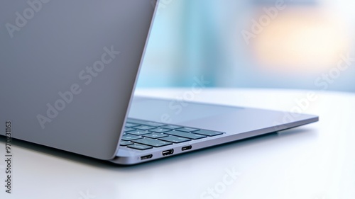 Wallpaper Mural A laptop is open on a table with a blue background Torontodigital.ca