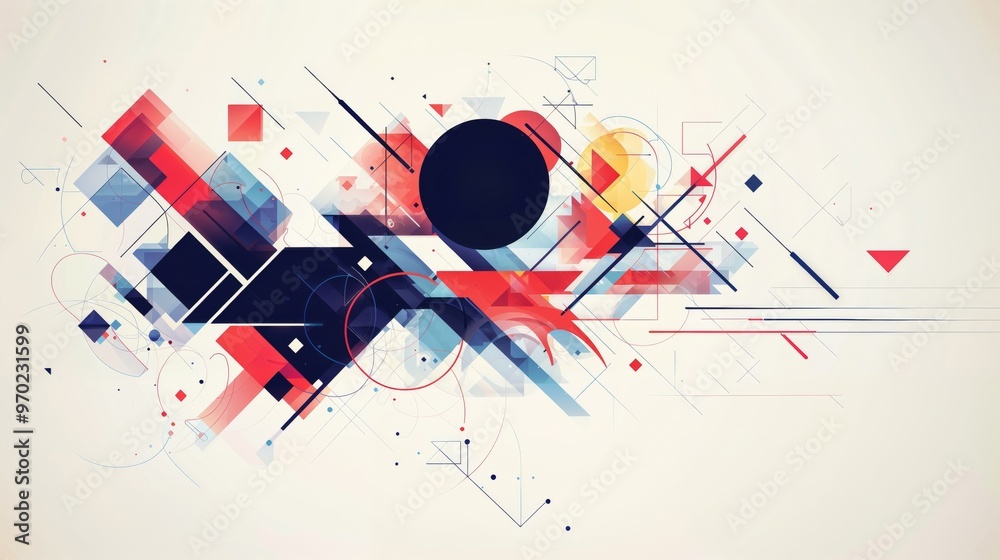 Obraz premium Abstract Geometric Art in Red and Blue with Modern Design Elements