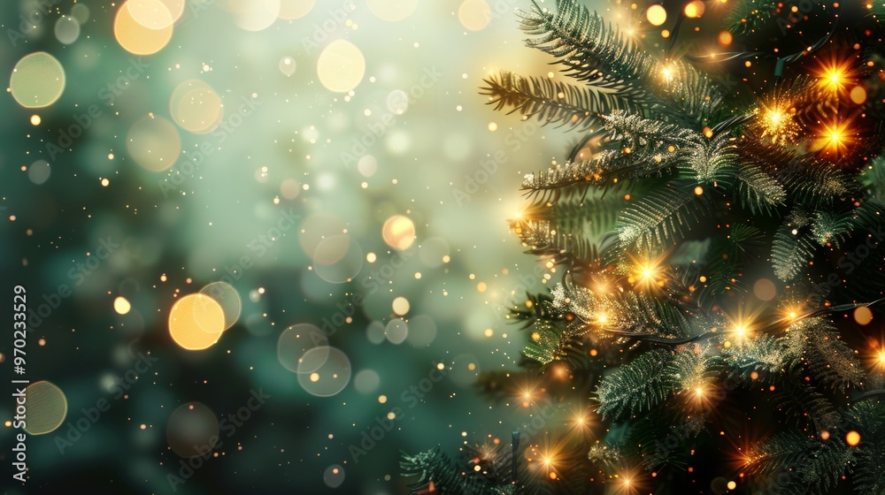 TREE WITH CHRISTMAS LIGHTS AND COPY SPACE TREE WITH CHRISTMAS LIGHTS AND COPY SPACE