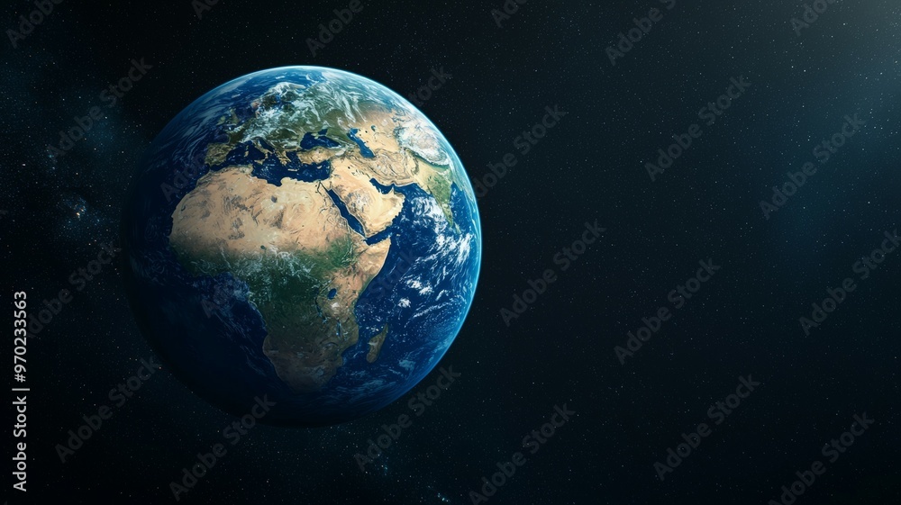 A blue and green planet with a white spot in the middle A blue and green planet with a white spot in the middle