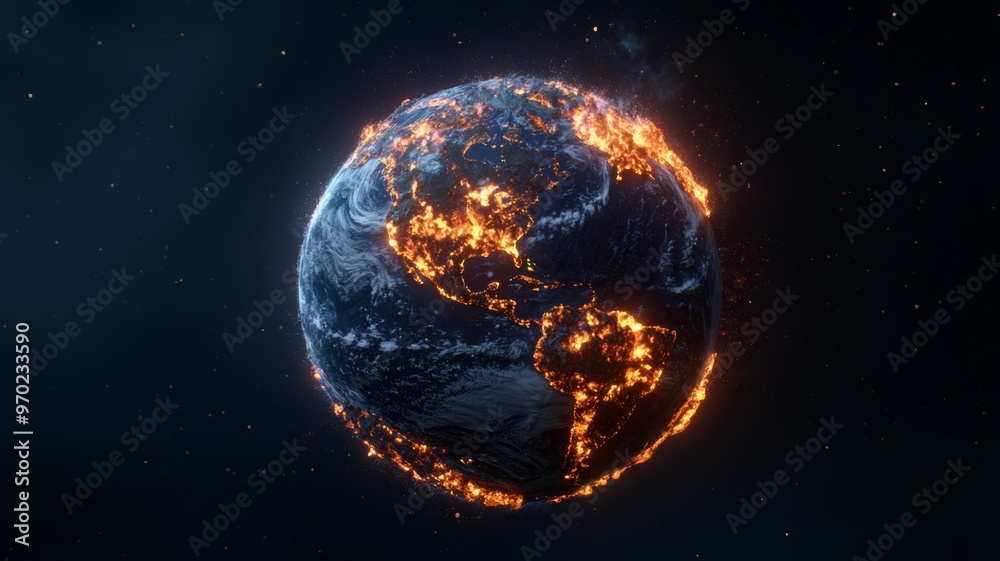 A close up of a planet with a fire on it A close up of a planet with a fire on it