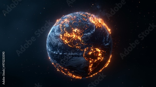 A close up of a planet with a fire on it