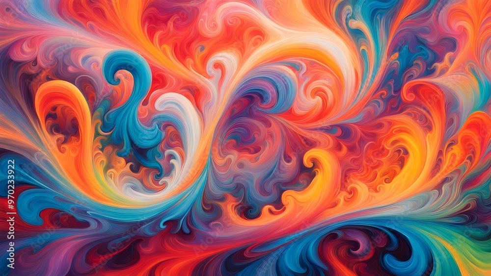 Abstract swirling pattern in vibrant colors of blue, red, orange, and yellow. Abstract swirling pattern in vibrant colors of blue, red, orange, and yellow.