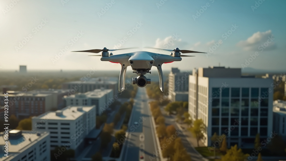 Drone Flying Over Office Plaza Drone Flying Over Office Plaza