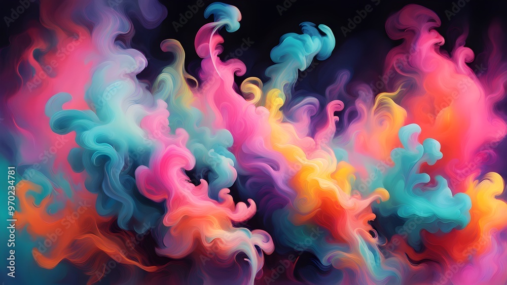 Abstract colorful smoke-like shapes on a black background. Abstract colorful smoke-like shapes on a black background.