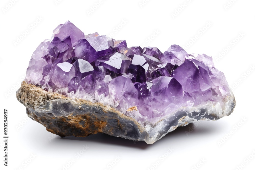 Amethyst quartz geode close up. Stone crystals isolated on white background Amethyst quartz geode close up. Stone crystals isolated on white background