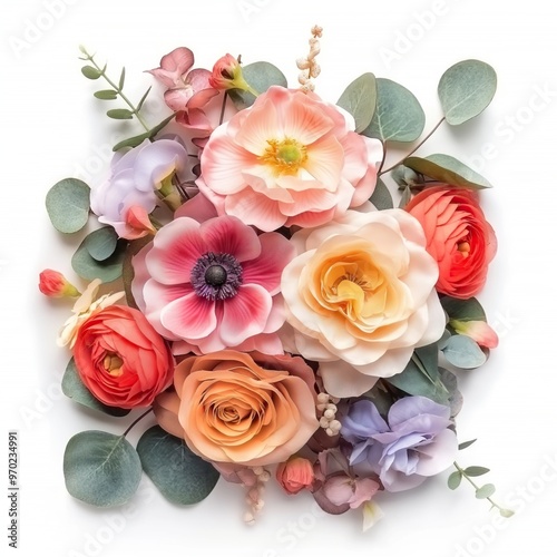 Bouquet of beautiful spring flowers isolated on white background